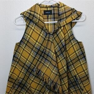 VTG Takara Girl's Hooded Blanket Poncho Plaid Fringed Vest  l Size: L